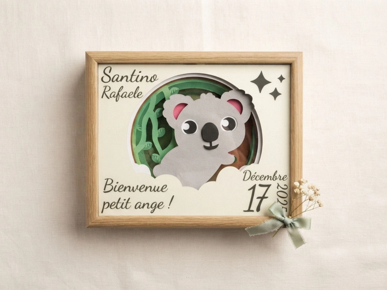 Cadre lumineux naissance personnalisé Kiko le koala