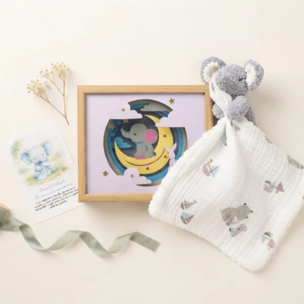 Coffret naissance rituel du coucher bébé personnalisé elephant, Le Royaume des Gardiens