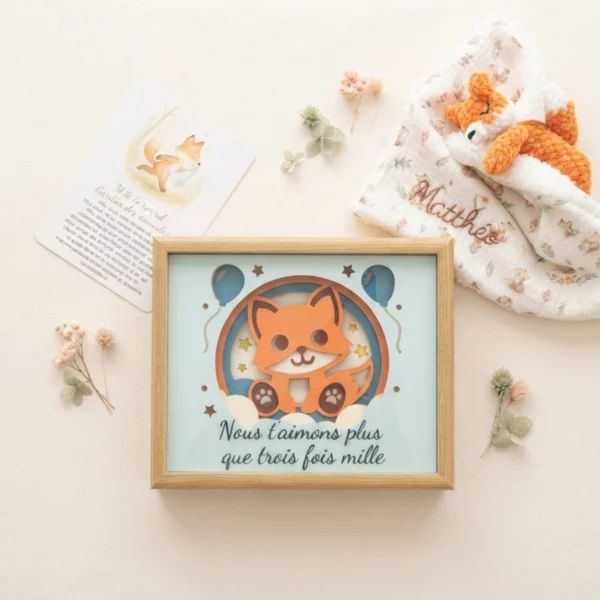 Coffret naissance rituel du coucher bébé personnalisé renard, Le Royaume des Gardiens