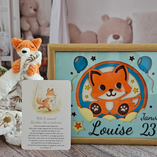 Coffret naissance souvenir Milo le Renard, Gardien des aventures, personnalisé