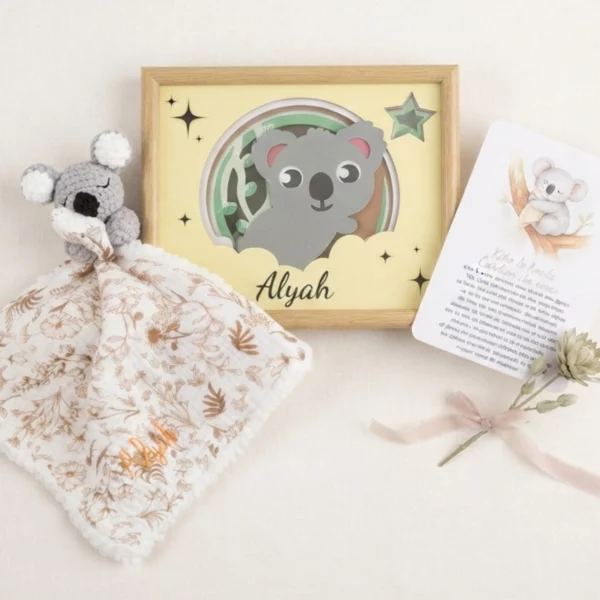 Coffret naissance rituel du coucher bébé personnalisé koala, Le Royaume des Gardiens
