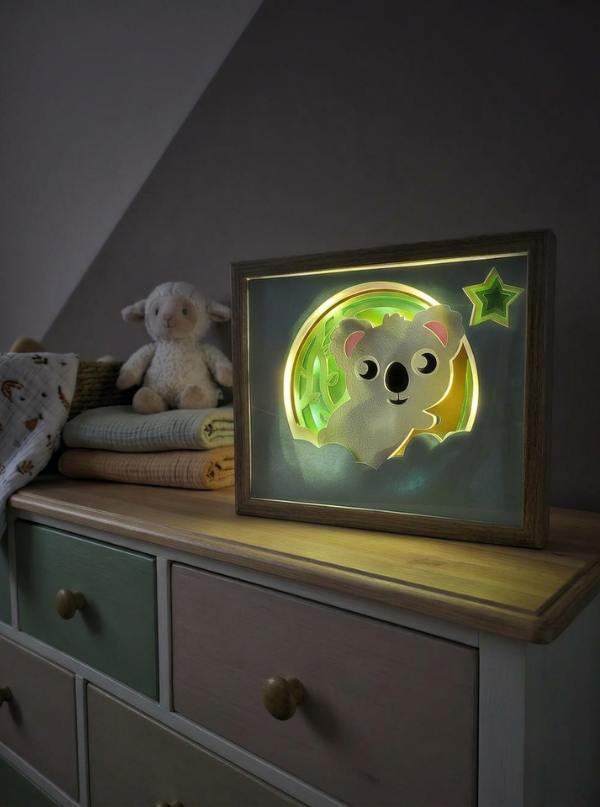 Cadre lumineux naissance allumé veilleuse koala, rituel du coucher bébé