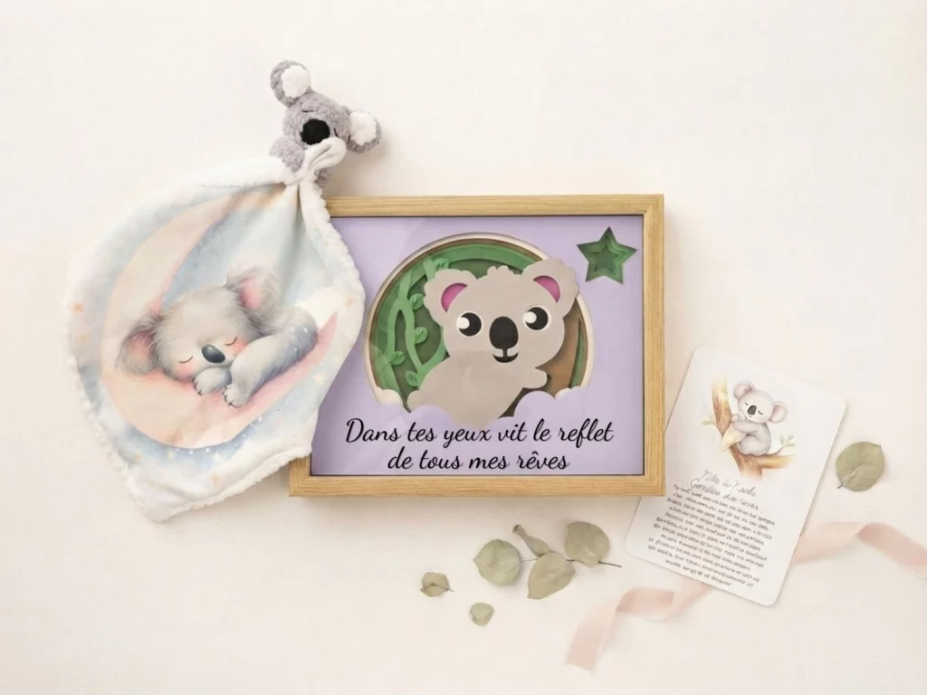Coffret cadeau naissance rituel du coucher personnalisé koala, Le Royaume des Gardiens