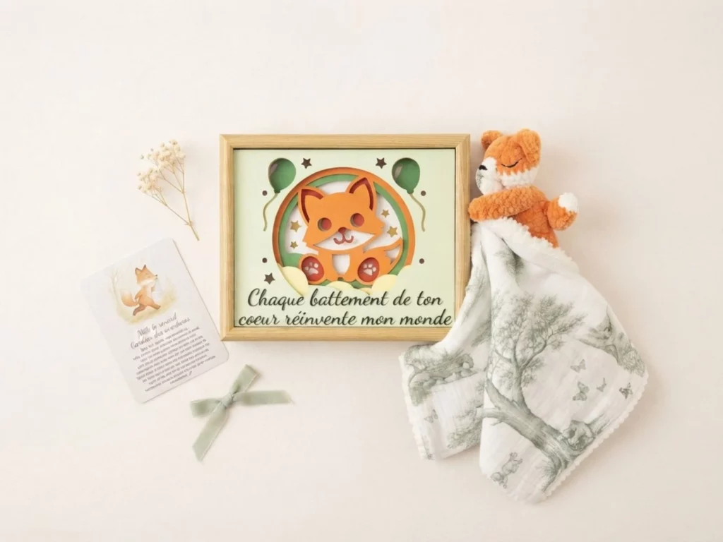 Coffret cadeau naissance rituel du coucher personnalisé renard, Le Royaume des Gardiens