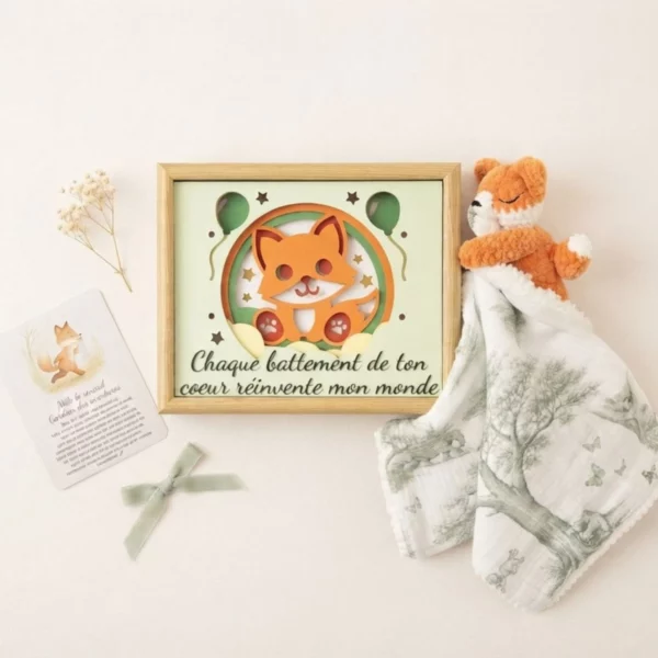 Coffret cadeau naissance rituel du coucher personnalisé renard, Le Royaume des Gardiens