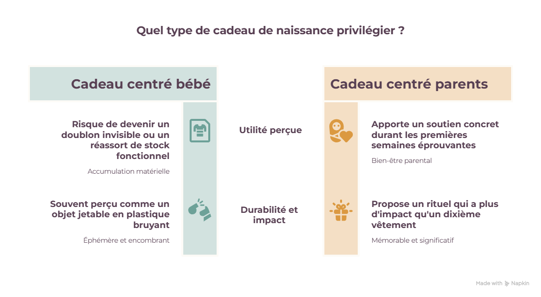 Les 4 pièges les plus fréquents quand on compose un coffret de naissance : le doublon invisible, le tout-pratique, l'objet jetable, oublier les parents