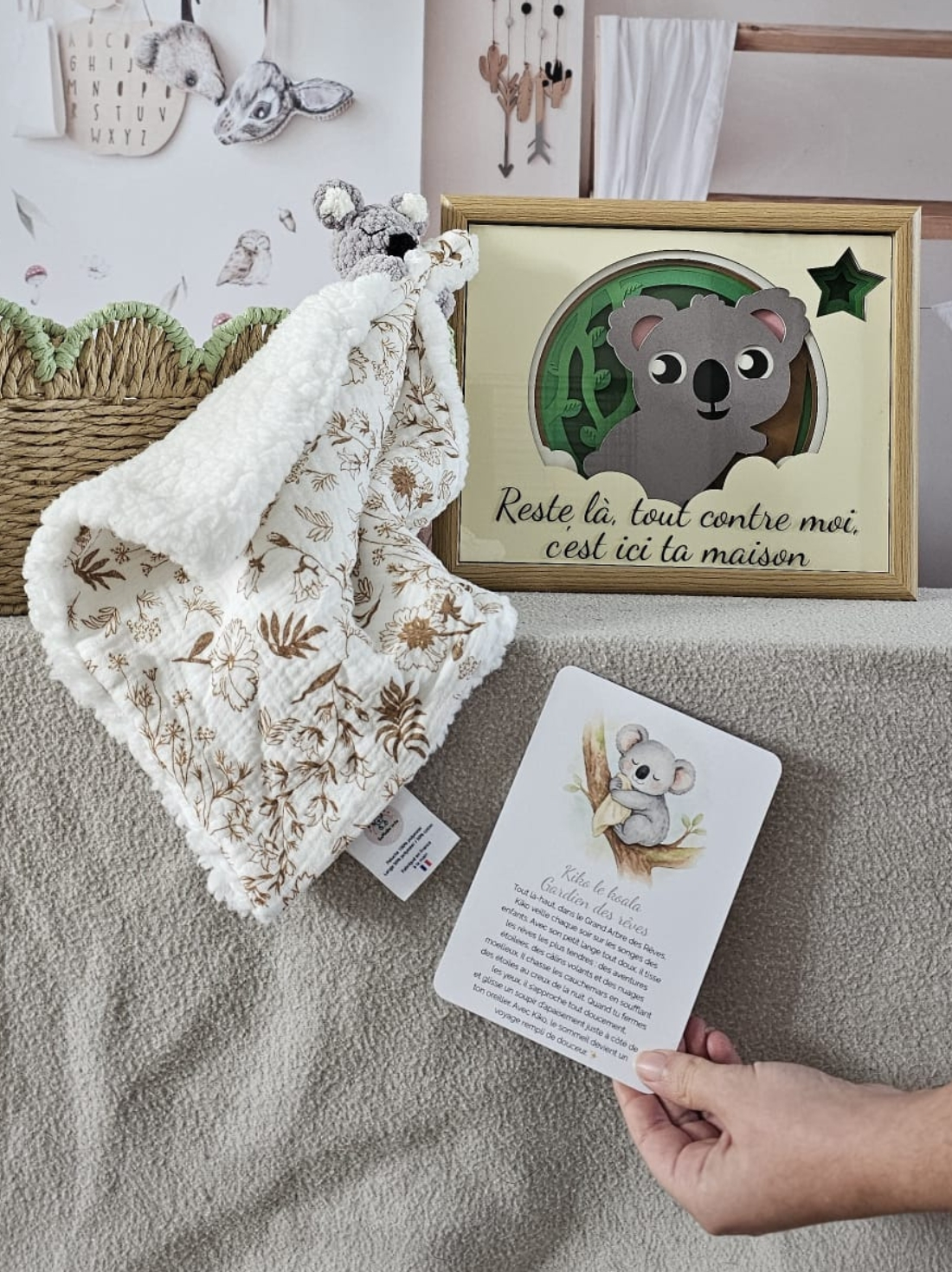 coffret cadeau bébé personnalisé fait main en Essonne, Kiko le koala, Le Royaume des Gardiens